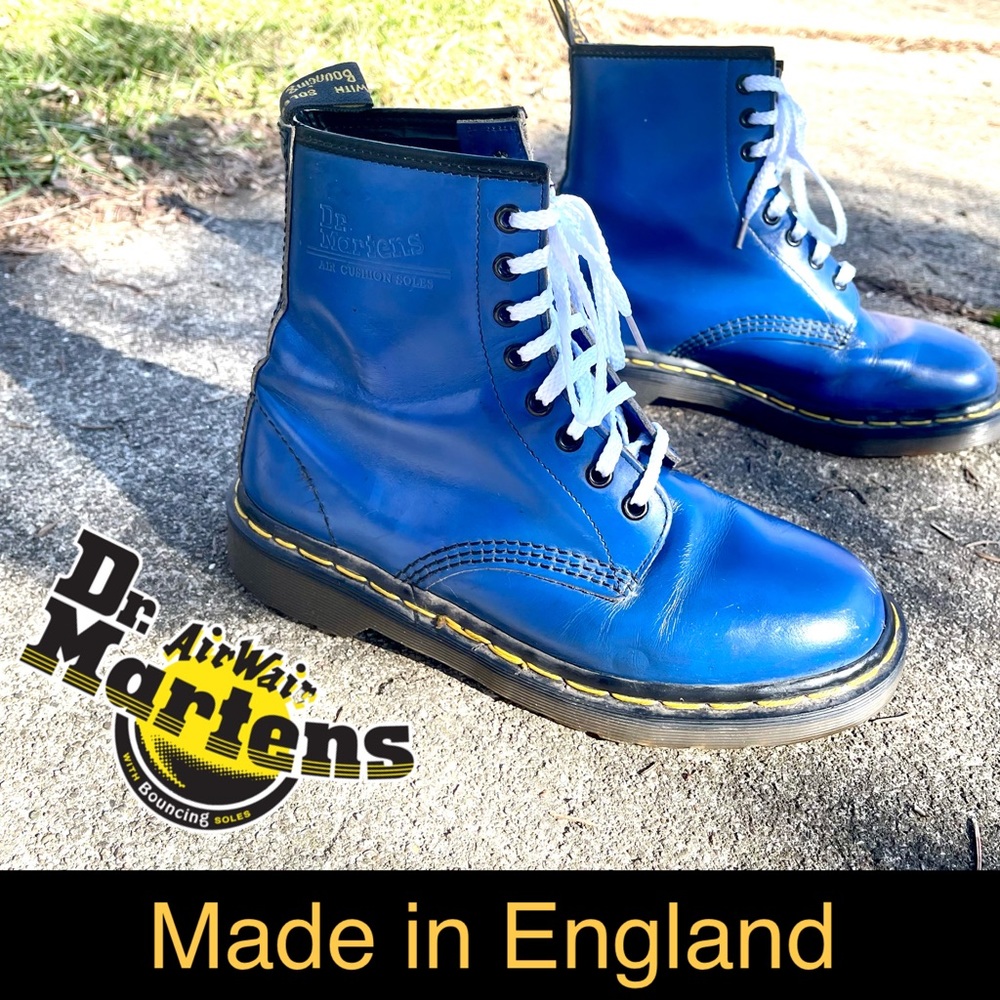 Vintage Made In England Dr. Martens Blue MIE Docs Combat Boots Grunge uk 5 us 7